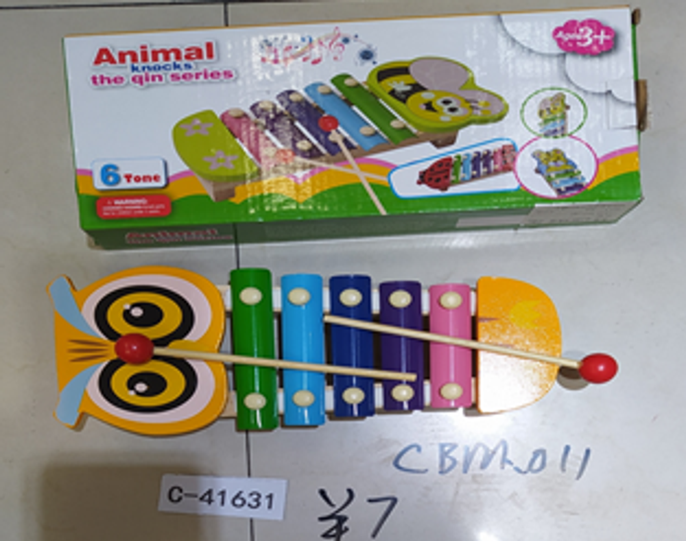 Металлофон деревянный сова 5 звуков, коробка C-41631