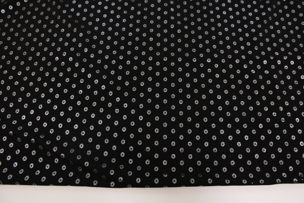 Трикотаж металлик черный с серебряными кругами
