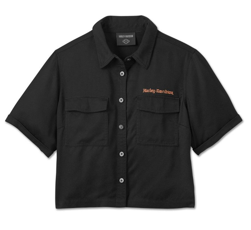 Рубашка Womens Old English Rose Cropped Short Sleeve Shirt Black Harley-Davidson