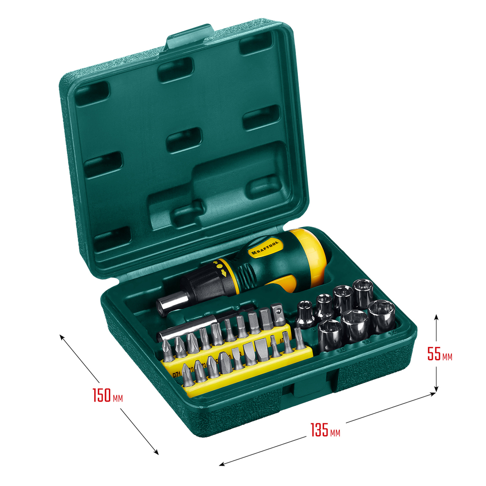 KRAFTOOL Kompakt-29 набор: реверсивная отвертка с насадками 29 шт