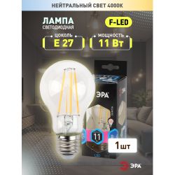 Лампа светодиодная ЭРА F-LED A60-11W-840-E27 11Вт филамент груша нейтральный белый свет E27