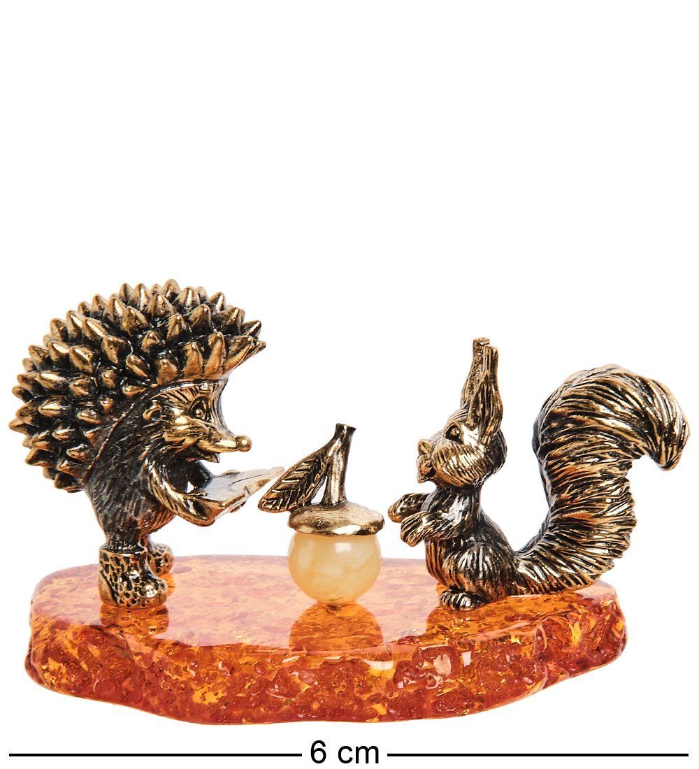 AM-2801 Фигурка «Ежик и Белочка друзья» (латунь, янтарь)