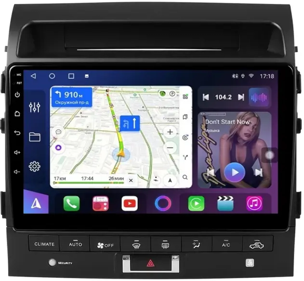 Магнитола для Toyota Land Cruiser 200 2007-2015 (климат на ШГУ, рамка 10) - FarCar 9006-10M монитор 10" QLED на Android 13, 8 ядер (TS18), CarPlay, 4G SIM-слот