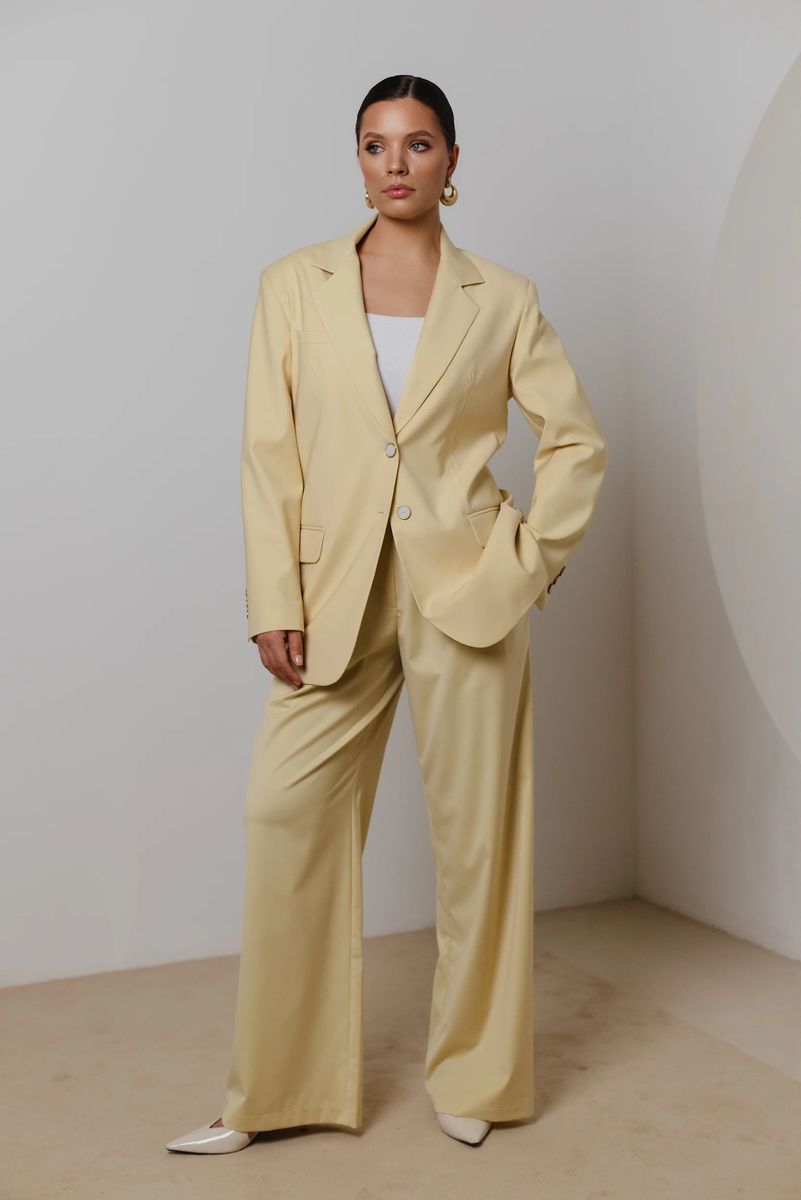 Брюки на заниж. талии со складками ванильные