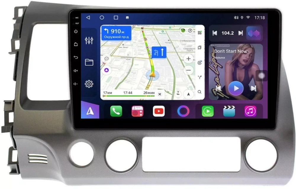 Магнитола Honda Civic 8 4d 2005-2012 (левый руль, рамка 10) - FarCar 044M монитор 10" QLED на Android 13, 8 ядер (TS18), CarPlay, 4G SIM-слот