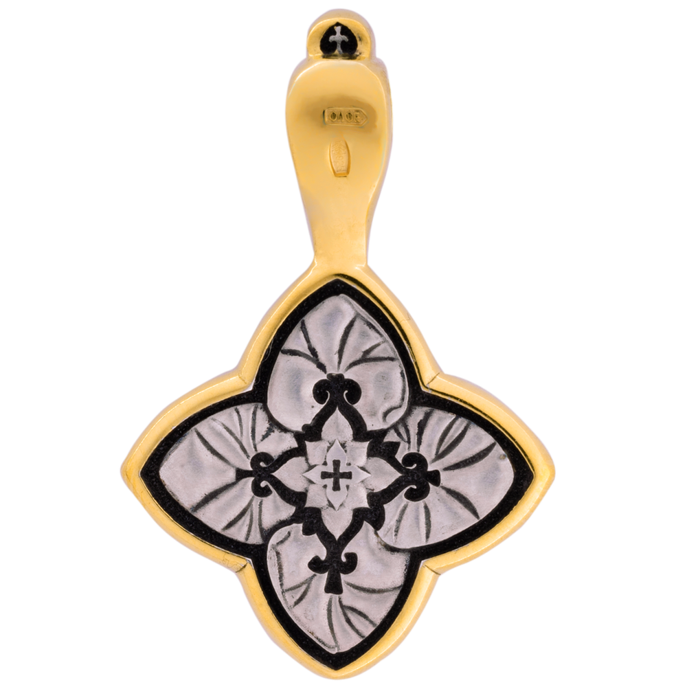 Лилии. Православный крест из серебра с позолотой.