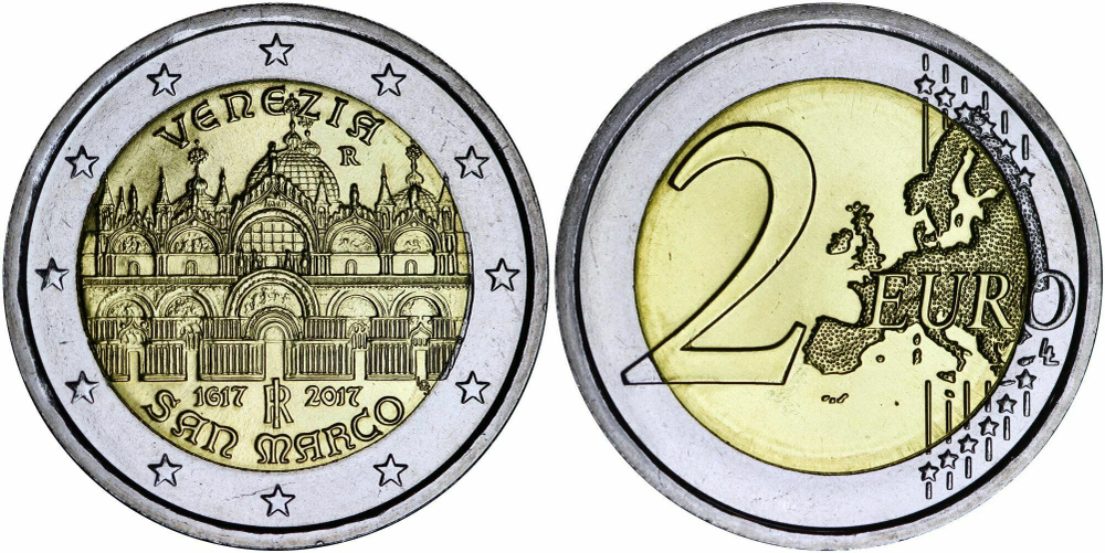 Италия 2 евро, 2017 400 лет постройке Собора Святого Марка UNC