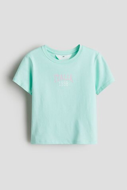 H&M Футболка с принтом, светло-бирюзовый