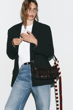 ZARA ГОРОДСКАЯ СУМКА С КАРМАНАМИ, БОРДОВО-КРАСНЫЙ