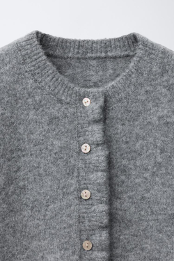 ZARA КАРДИГАН С ВОЛАНАМИ, СЕРЫЙ