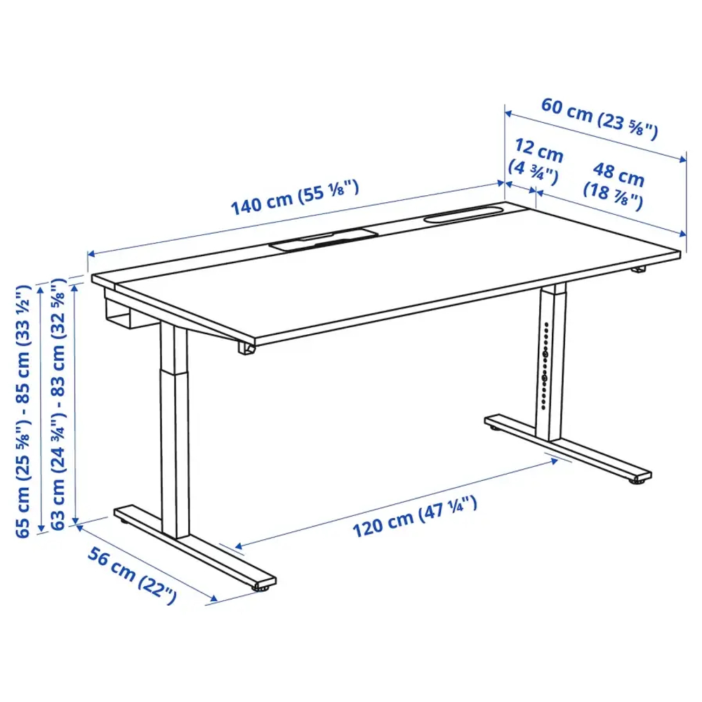 Письменный стол с регулировкой по высоте - IKEA MITTZON/МИТТЗОН ИКЕА, 140х60х65-85 см, белый/черный