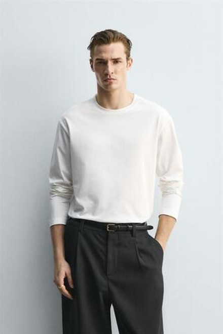 ZARA МЕРСЕРИЗОВАННАЯ ФУТБОЛКА С ДЛИННЫМИ РУКАВАМИ — LIMITED EDITION, БЕЛЫЙ