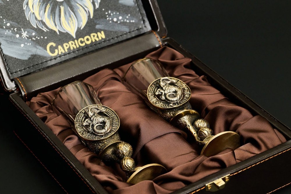 Набор лафитников для водки «Знаки Зодиака Козерог» 2 шт. в подарочном футляре c художественным оформлением