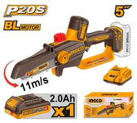 Цепная аккумуляторная мини пила 20В, BL 130 мм (5") 1хАКБ 2Ач и ЗУ 2А INGCO CGSLI20561 INDUSTRIAL