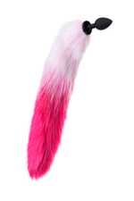 Анальная втулка с бело-розовым хвостом Small черная 7 см