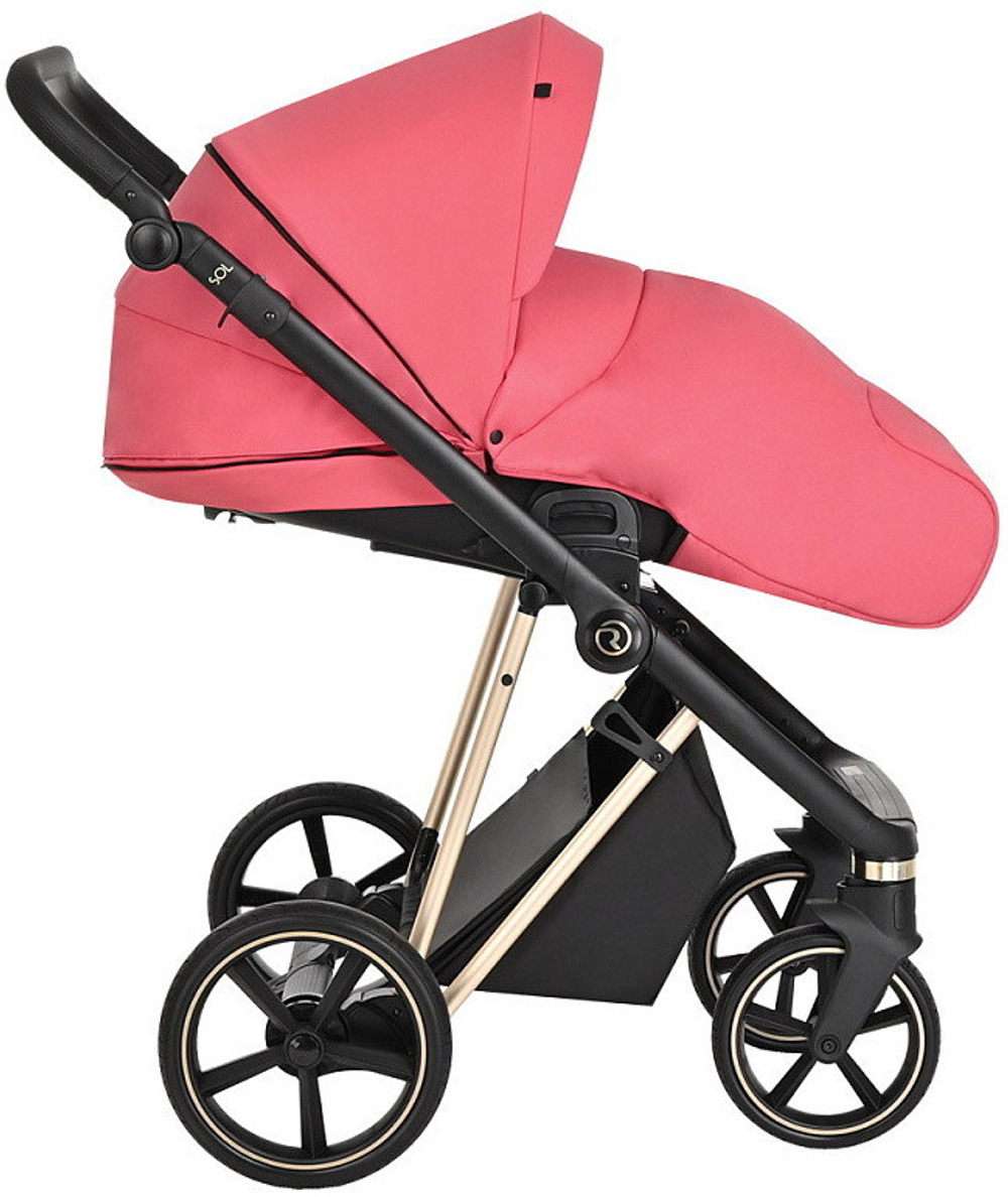 Детская коляска Roan Sol Luxury 3 в 1 с автокреслом Tutis Elo Lux Black RSL/4040 Viva Magenta/Gold