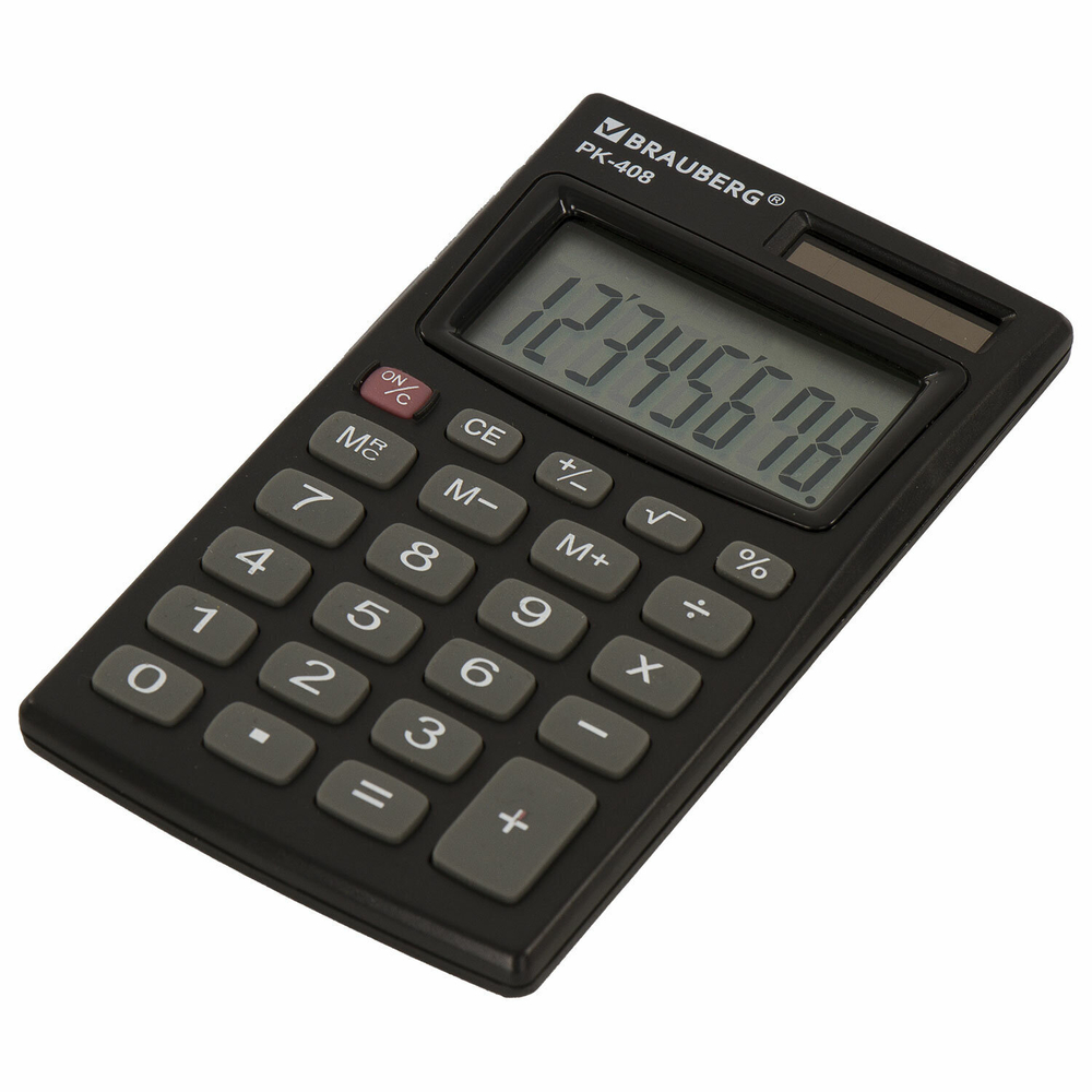 Калькулятор карманный BRAUBERG PK-408-BK (97x56 мм) 8 разрядов двойное питание черный (2 штуки в упаковке)