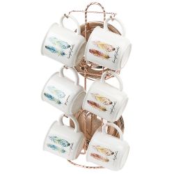 Чайный сервиз 12пр. "Перья" (6 персон) на металлической подставке v=250мл. (керамика)