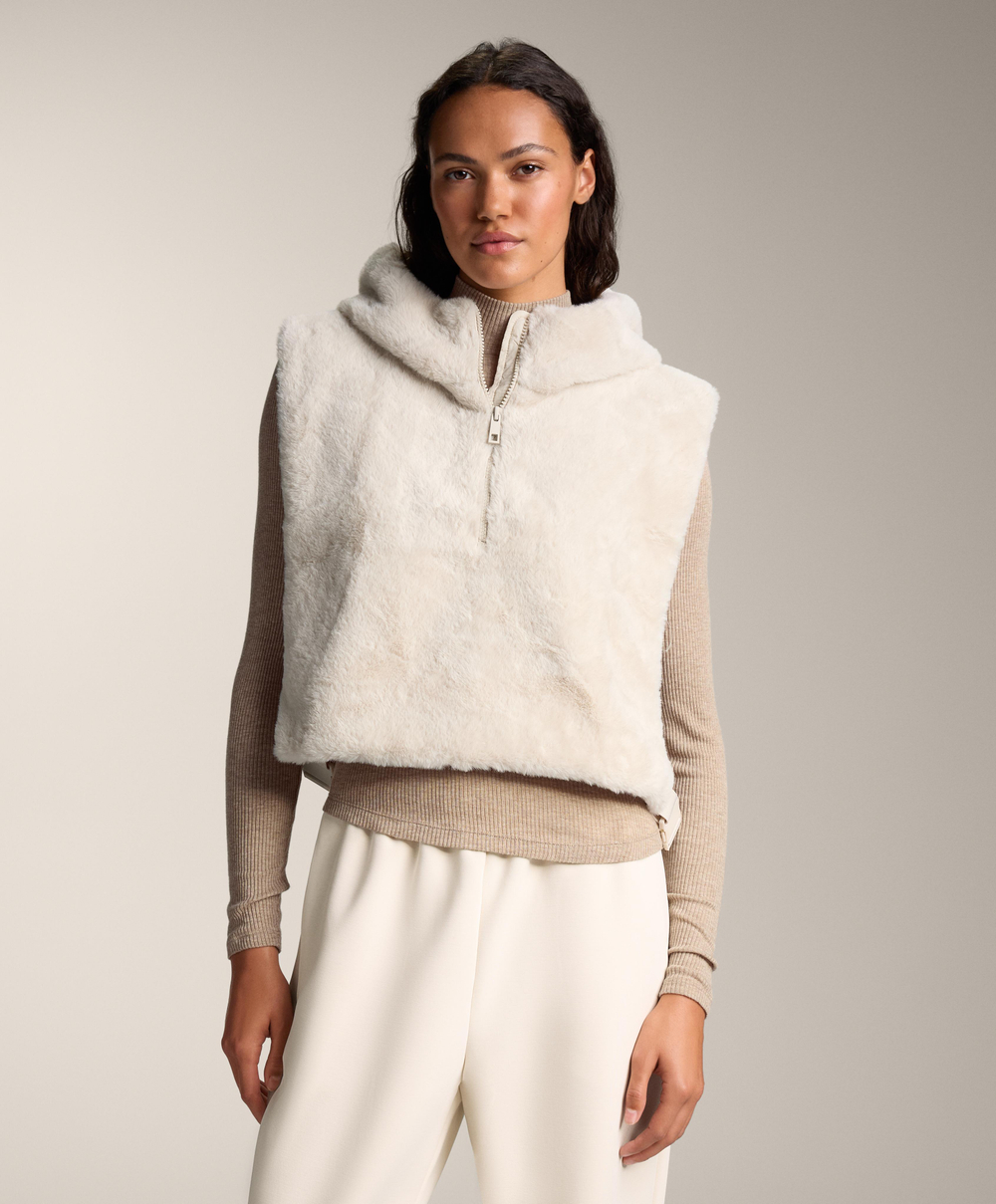 Oysho Жилет из искусственного меха с капюшоном, каменный