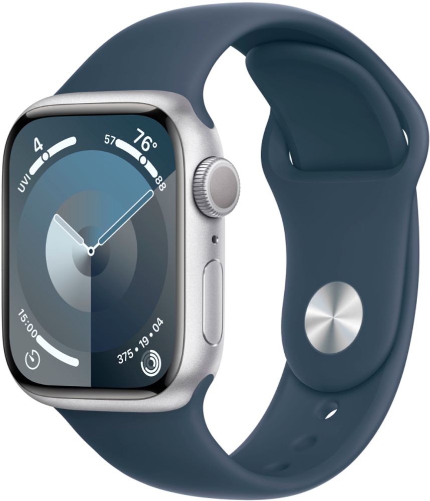 Умные часы Apple Watch Series 9 41 мм Silver Aluminum Case with Storm Blue Sport Band (S/M) (MR903)