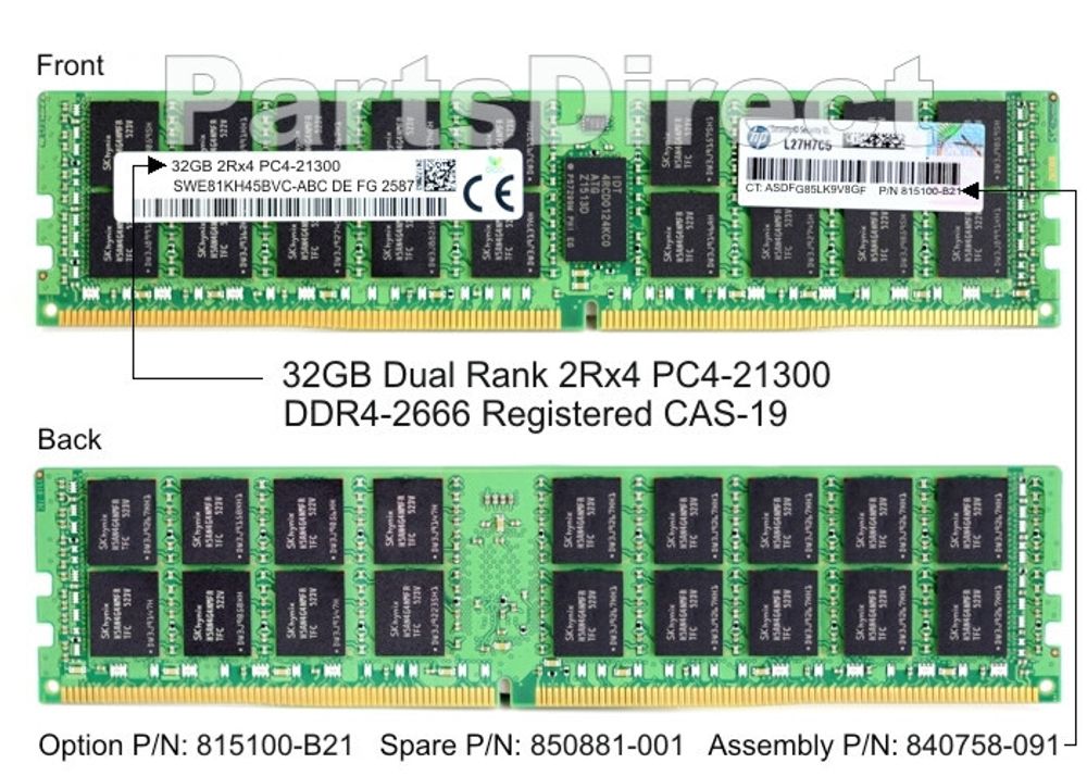 Модуль памяти HPE P04177-001 32-GB (1 x32GB) Dual Rank x4 DDR4-2666