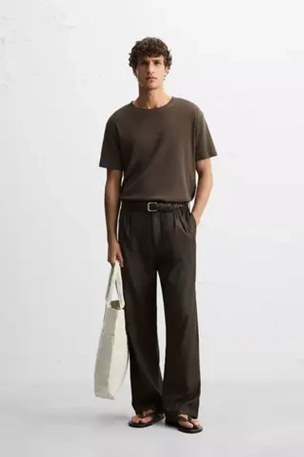 ZARA ХЛОПКОВАЯ ФУТБОЛКА, КОРИЧНЕВЫЙ