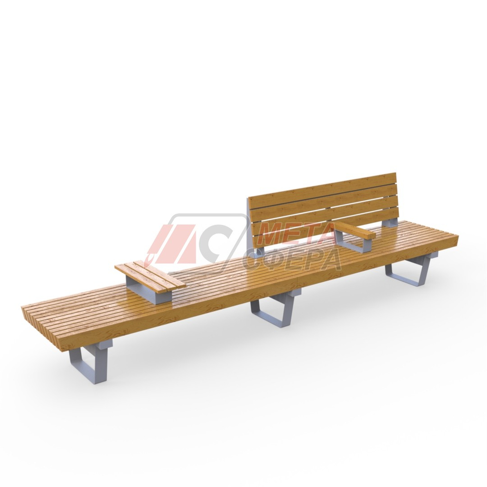 Скамейка Rail Road 02 двойная с подлокотником и подставкой