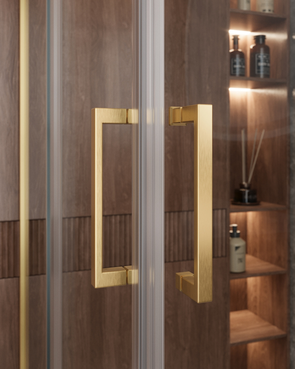 Душевой уголок Cezares MOLVENO-A-22-90+30-C-BORO-IV, 120х120х195, профиль брашированное золото, прозрачное стекло