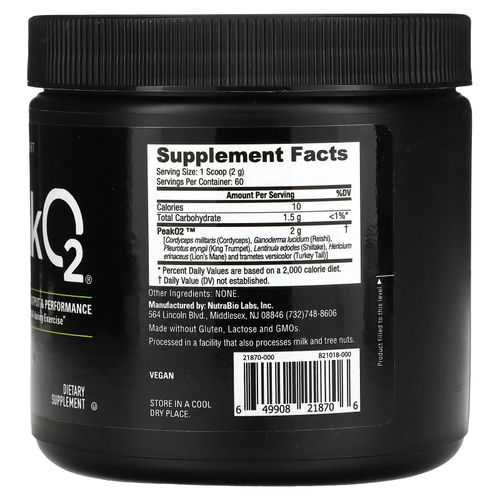 NutraBio, Peak O2, без добавок, 120 г (4,2 унции)