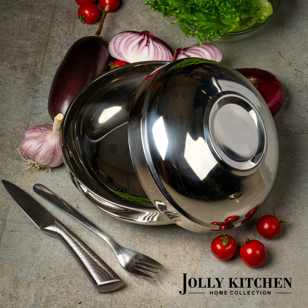 Миска Jolly Kitchen нержавеющая сталь, двойные стенки, глянцевая, 21 см