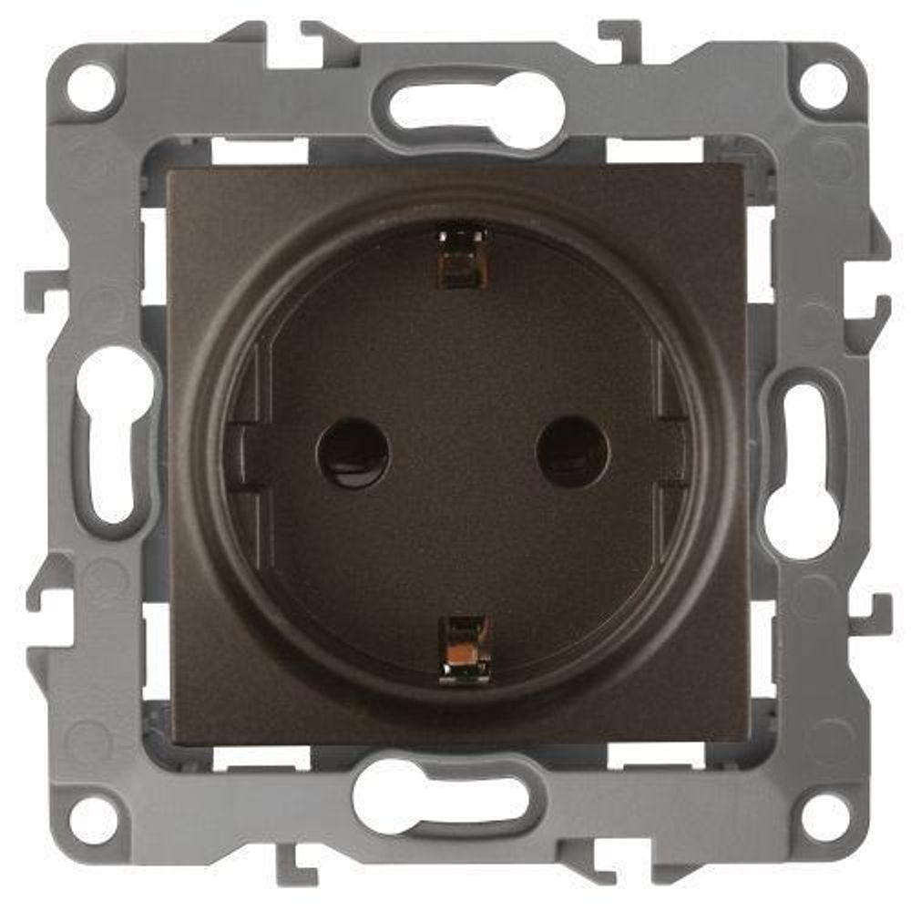 Розетка 1-м СП Эра12 12-2102-13 16А IP20 16AX 250В 2P+E Schuko защ. шторки механизм бронз. Эра Б0019324