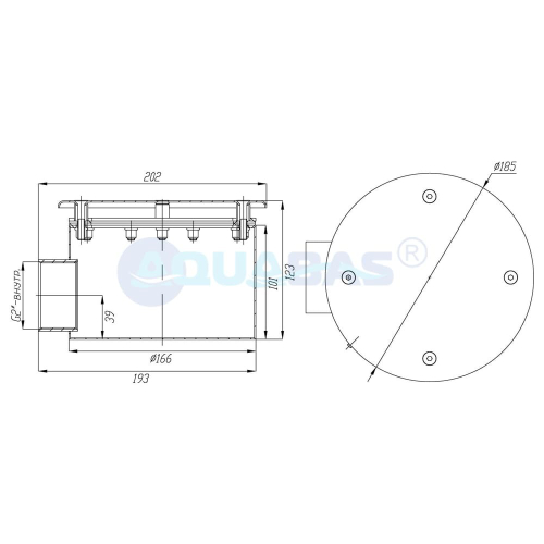 СД.65.2 Слив донный круглый с антивихревой крышкой д.165х100 2" (внутр.) пленка