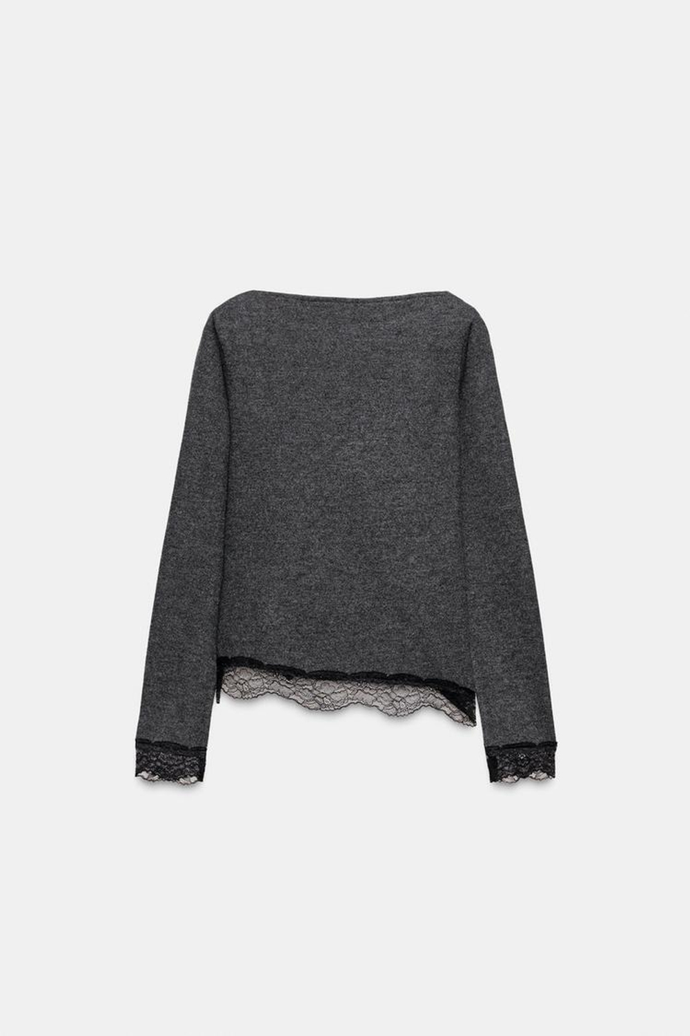ZARA ТОП ИЗ МЯГКОГО КРУЖЕВА, АНТРАЦИТОВО-СЕРЫЙ