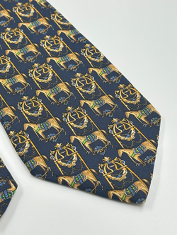 Галстук тёмно-синий с лошадьми Salvatore Ferragamo