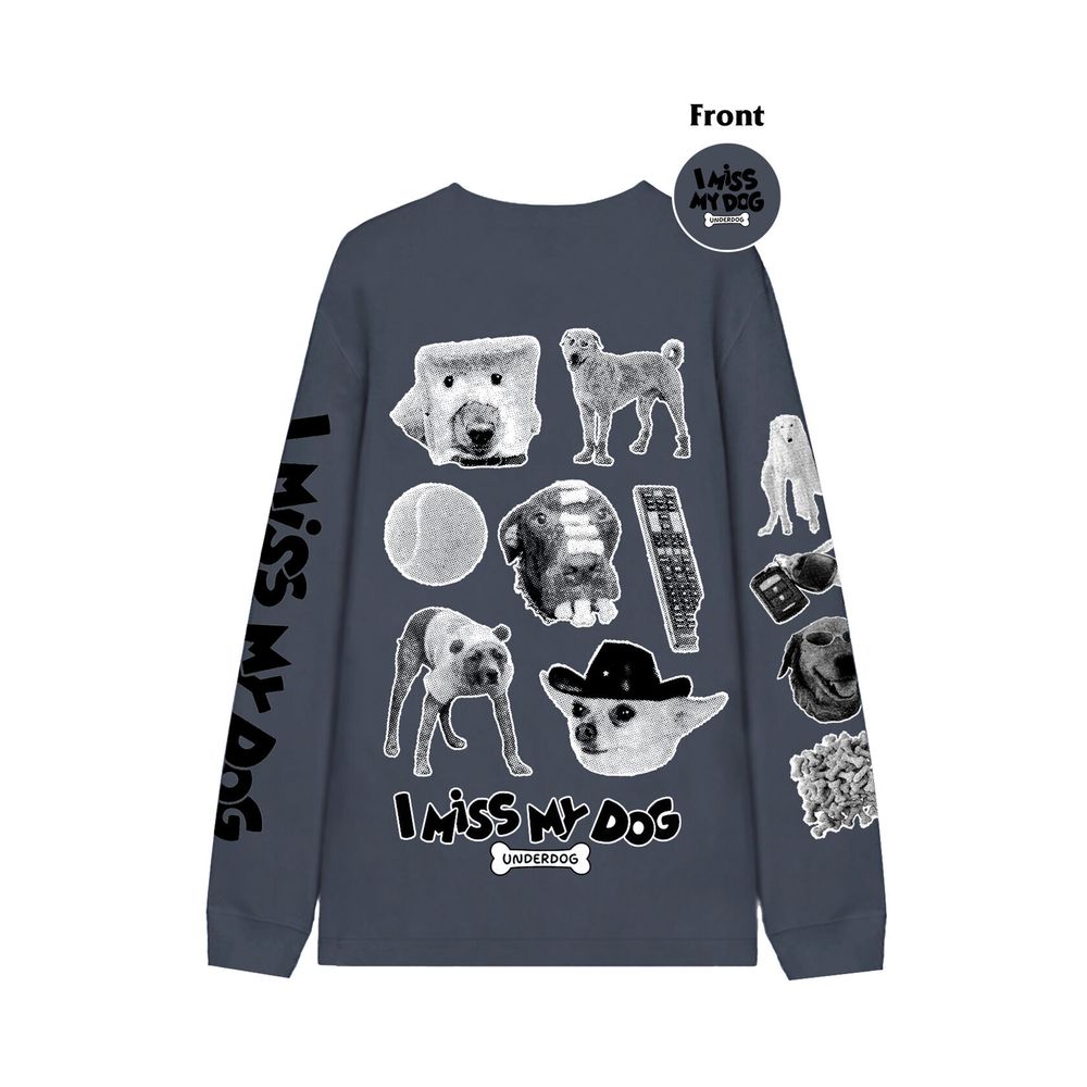 Лонгслив Underdog I miss my dog Goofy дымчатый серый