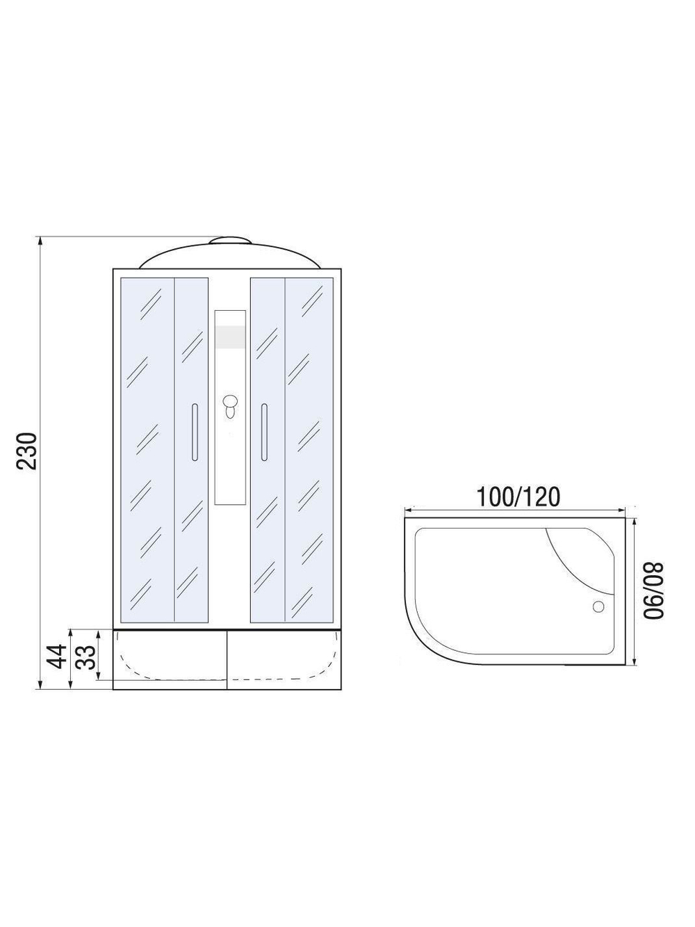 Душевая кабина RIVER  DESNA XL 120/90/44 MT R 120х90 см,  матовое стекло, поддон высокий, крыша, правосторонняя, увеличенная высота