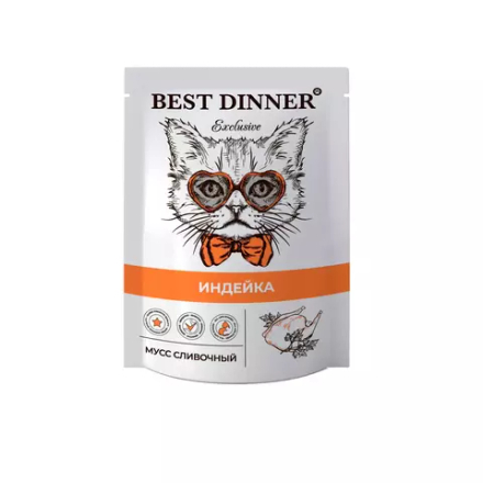 Best Dinner 85г пауч Exclusive Влажный корм мусс сливочный для взрослых кошек Индейка