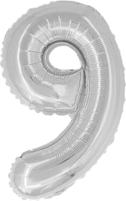 Шар с клапаном (16"/41 см) Мини-цифра, 9, Серебро