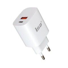 Адаптер питания на USB 3A + Type-C 3A ISA HS18 с быстрой зарядкой 20W (Белый)