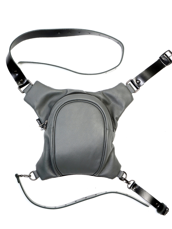 Сумка на бедро кожаная серая