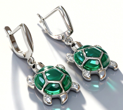 Ювелирные серьги из серебра 925 пробы с эмалью"Черепаха"