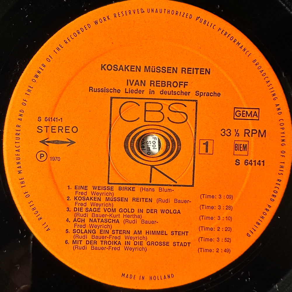 Ivan Rebroff ‎– Kosaken Mussen Reiten (Голландия 1970г.)