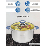 Кастрюля нерж, 3.9 л, с крыш, крыш стекло, Daniks, Сиена, SD-A93-20, индукц
