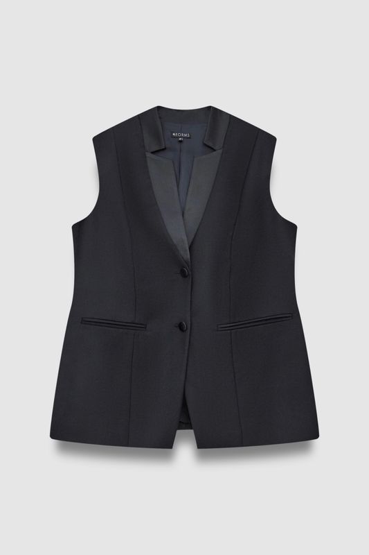 Жилет удлиненный с атласными лацканами, черный