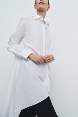 ZARA АСИММЕТРИЧНАЯ РУБАШКА ИЗ ПОПЛИНА — ZW COLLECTION, БЕЛЫЙ