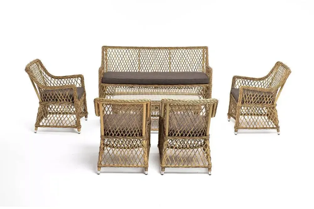 "Асти" лаунж-зона из искусственного ротанга на 6 персоны, цвет соломенный