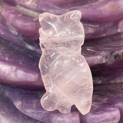 40471 Розовый кварц Бусина кулон Сова 26мм