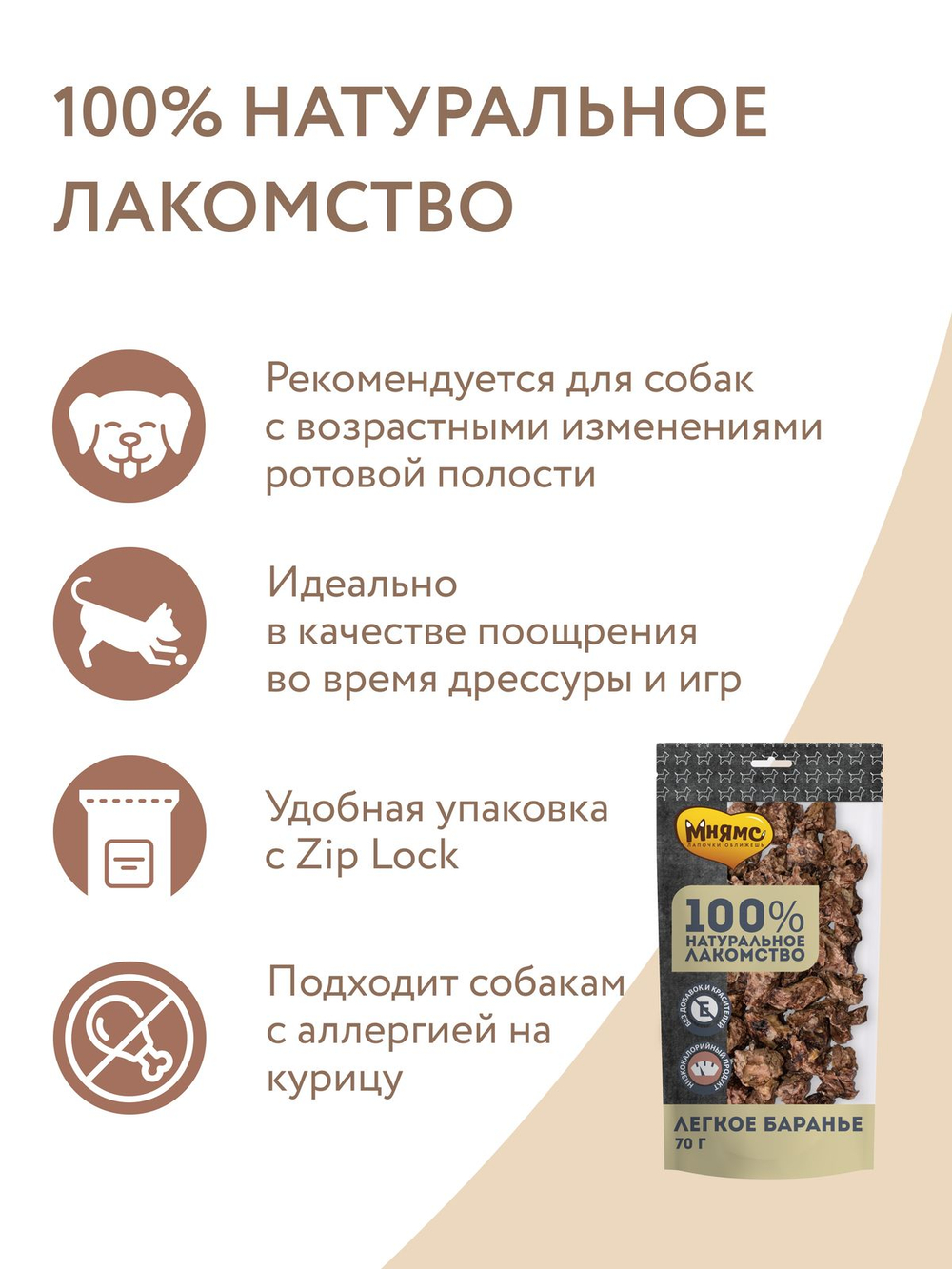 Лакомство Мнямс На каждый день для собак Легкое баранье 70 г