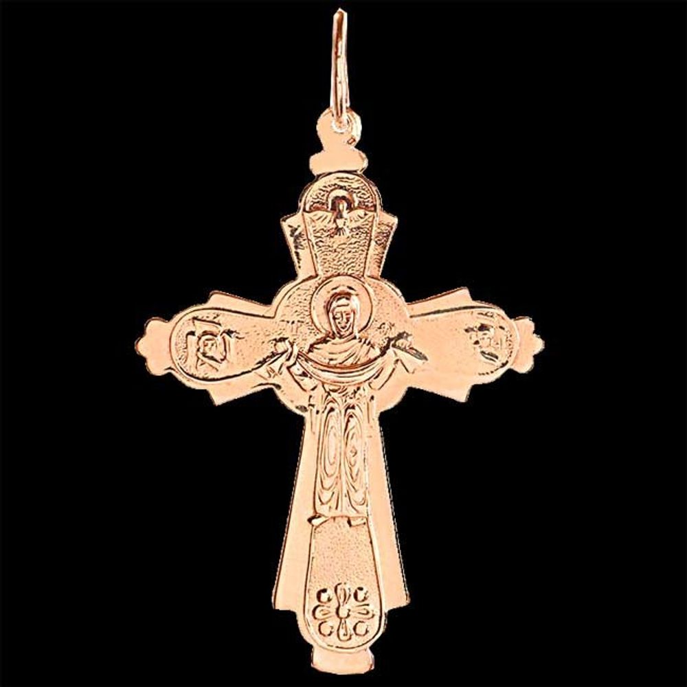 Крест нательный православный золотой с Распятием и Богородицей - оборотная сторона
