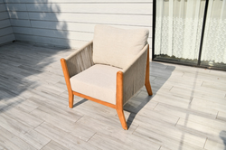 "Сидней" кресло плетеное из роупа, основание тик, каркас алюминий бежевый, роуп бежевый, ткань бежевая